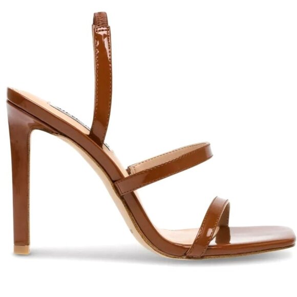 STEVE MADDEN GRACEY Women's Slingback Strappy Heel Sandals Cognac Patent Size 9 - Picture 4 of 8